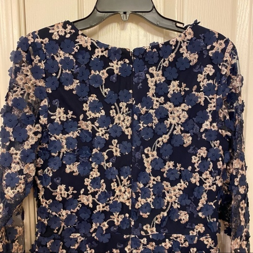 XSCAPE 3D-Floral Lace Midi Dress in Navy/Blush - Picture 7 of 11